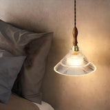 Modern Wood Accents Cone Clear Glass Bedroom Pendant Light Image - 1