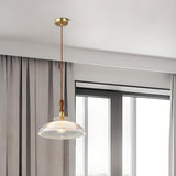 Modern Wood Accents Cone Clear Glass Bedroom Pendant Light Image - 4