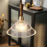 Modern Wood Accents Cone Clear Glass Bedroom Pendant Light Image - 5