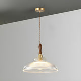 Modern Wood Accents Cone Clear Glass Bedroom Pendant Light Image - 8