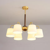 Modern Wood and Brass Dining Room Glass Drum Chandelier Image - 13