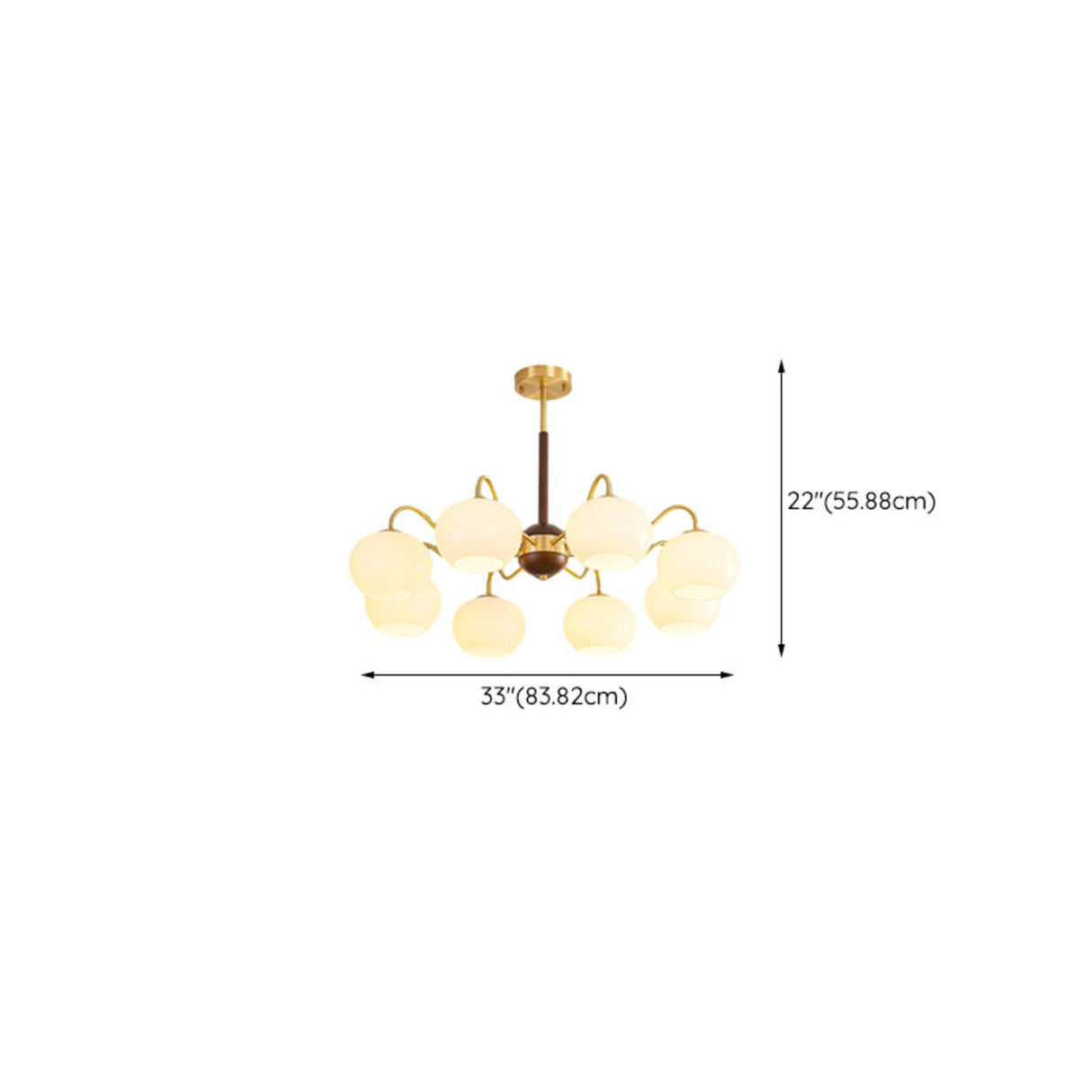 Modern Wood and Brass Dining Room Glass Drum Chandelier Image - 26