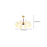 Modern Wood and Brass Dining Room Glass Drum Chandelier Image - 26