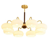 Modern Wood and Brass Dining Room Glass Drum Chandelier Image - 5