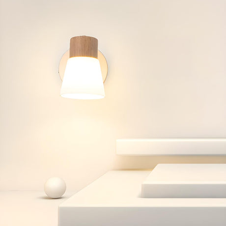 Modern Wood and Frosted Glass Vanity Wall Light Image - 1