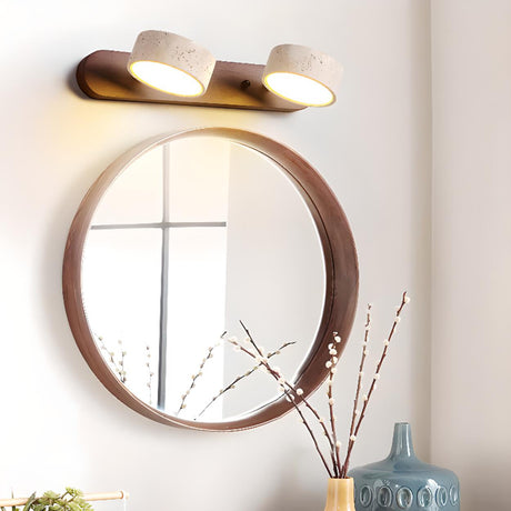 Modern Wood and Stone Round 3 Light Vanity Light Image - 2