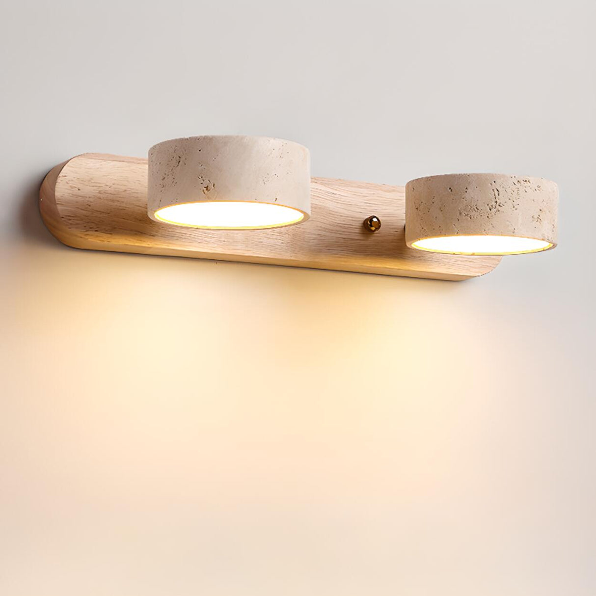 Modern Wood and Stone Round 3 Light Vanity Light Image - 5