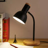 Modern Wood Base Black Metal Adjustable Desk Lamp Image - 1