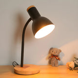 Modern Wood Base Black Metal Adjustable Desk Lamp Image - 2