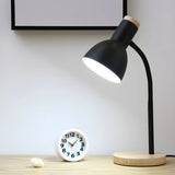 Modern Wood Base Black Metal Adjustable Desk Lamp Image - 3