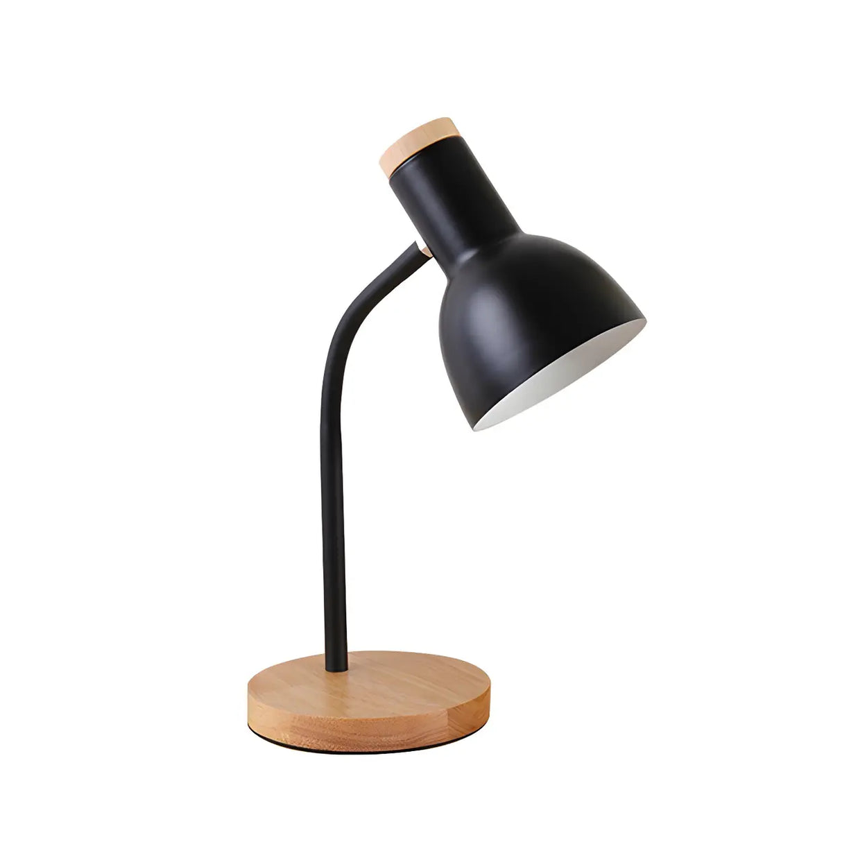 Modern Wood Base Black Metal Adjustable Desk Lamp Image - 4