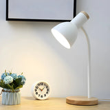 Modern Wood Base Black Metal Adjustable Desk Lamp Image - 5