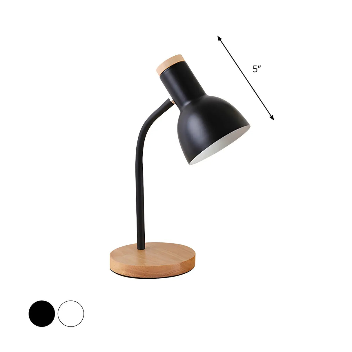 Modern Wood Base Black Metal Adjustable Desk Lamp 