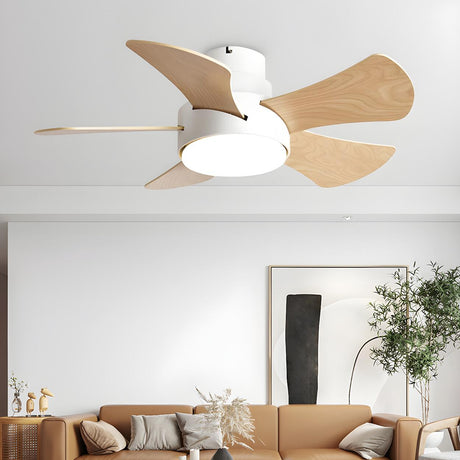 Modern Wood Blade Windmill Ceiling Fan with LED Light Image - 1