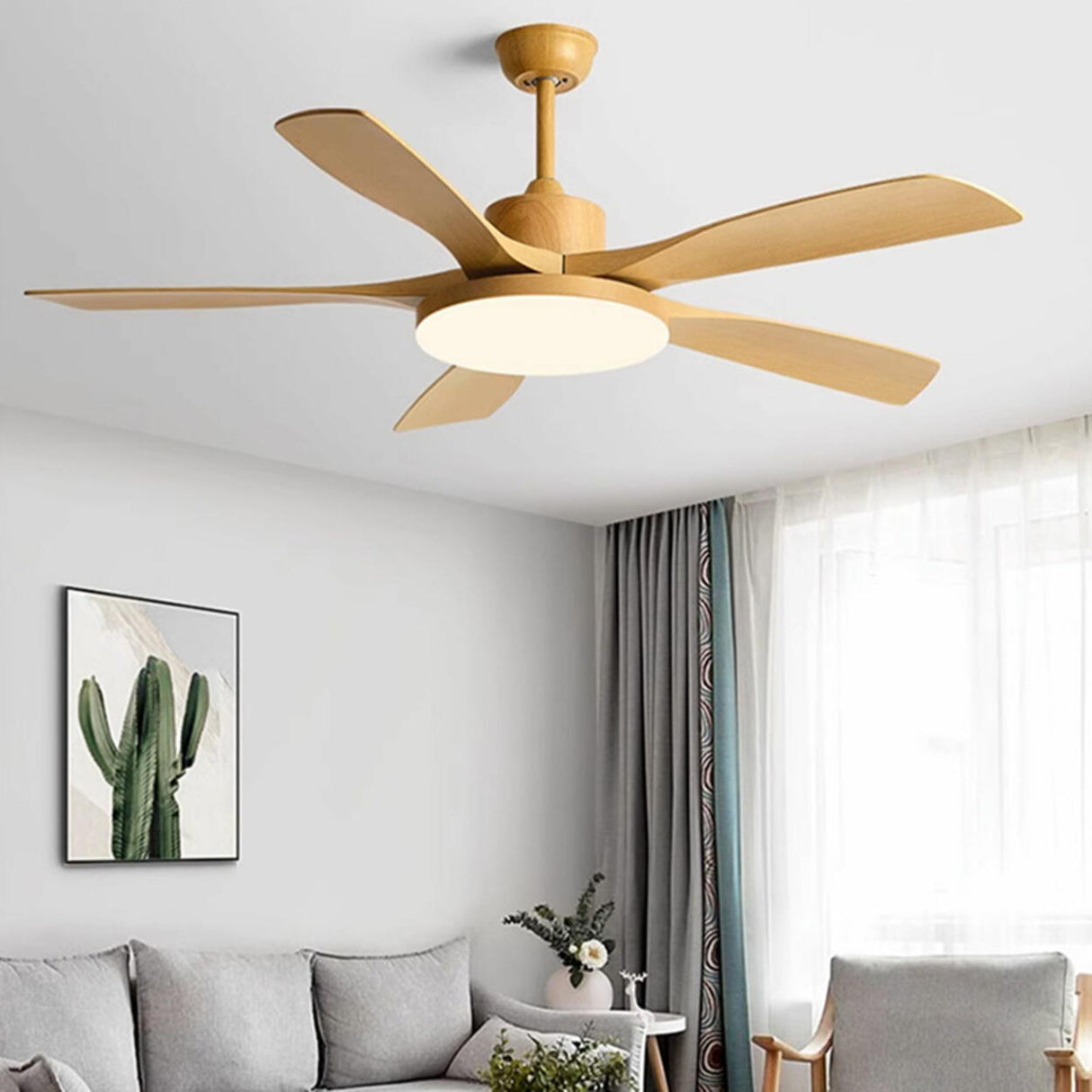 Modern Wood Ceiling Fan with Integrated LED Light Image - 3