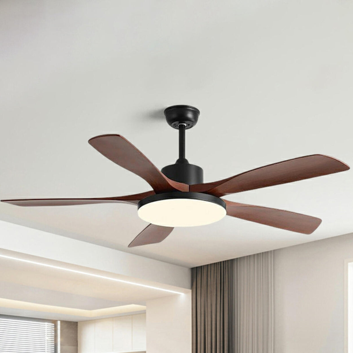 Modern Wood Ceiling Fan with Integrated LED Light Image - 8