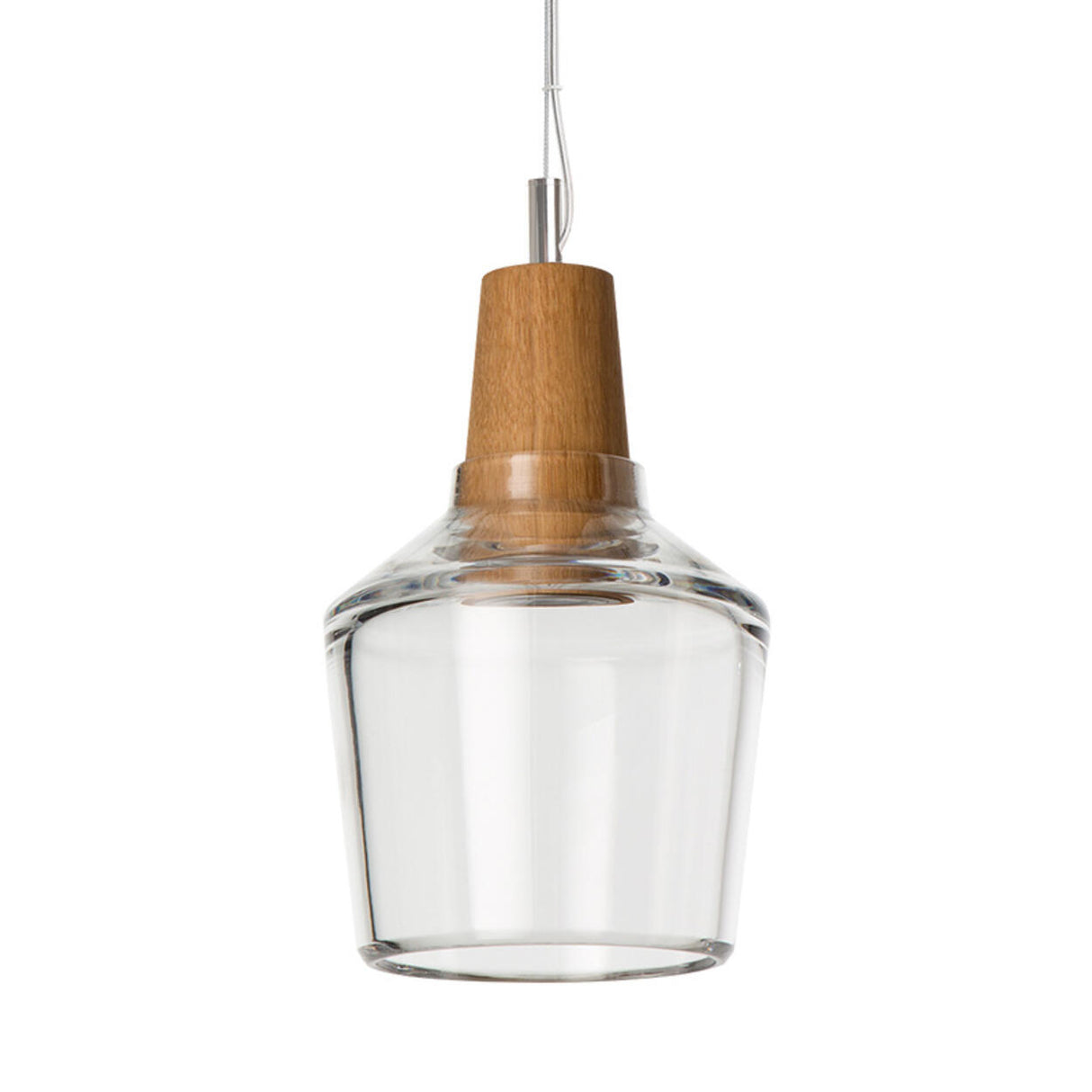 Modern Wood Clear Glass Bell Geometric Pendant Light Image - 10