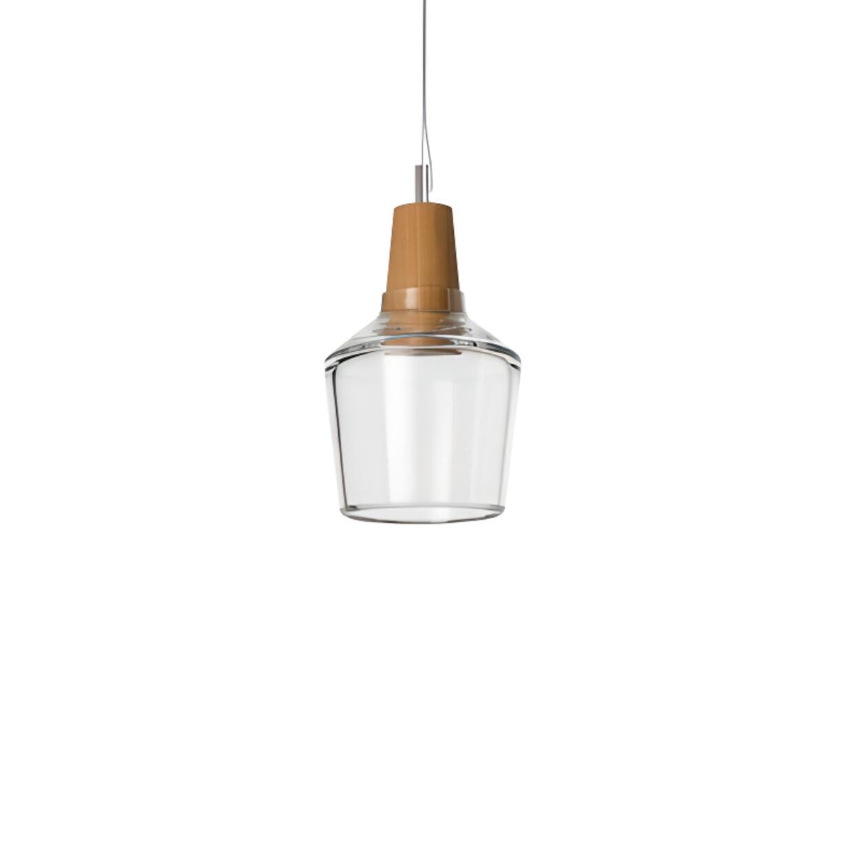 Modern Wood Clear Glass Bell Geometric Pendant Light Image - 2