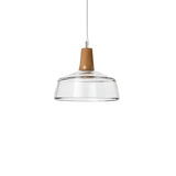 Modern Wood Clear Glass Bell Geometric Pendant Light Image - 3