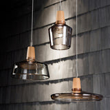 Modern Wood Clear Glass Bell Geometric Pendant Light Image - 4