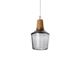 Modern Wood Clear Glass Bell Geometric Pendant Light Image - 7