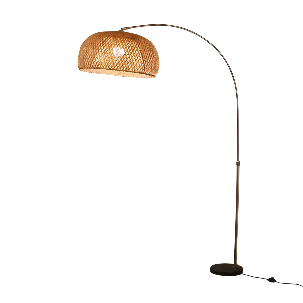 Modern Wood-Color Drum Bamboo Arc LED Floor Lamp Image - 10