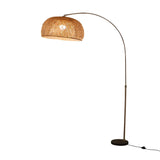 Modern Wood-Color Drum Bamboo Arc LED Floor Lamp Image - 10