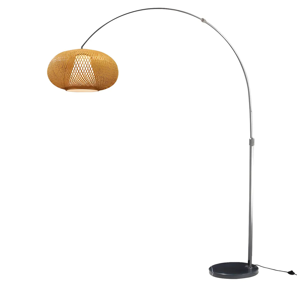 Modern Wood-Color Drum Bamboo Arc LED Floor Lamp Image - 2