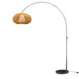 Modern Wood-Color Drum Bamboo Arc LED Floor Lamp Image - 2