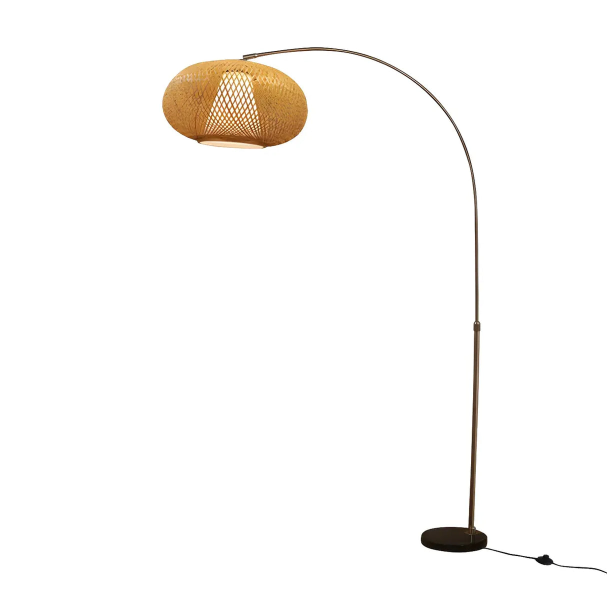 Modern Wood-Color Drum Bamboo Arc LED Floor Lamp Image - 3