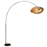 Modern Wood-Color Drum Bamboo Arc LED Floor Lamp Image - 5