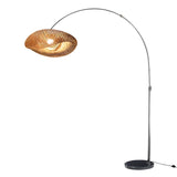 Modern Wood-Color Drum Bamboo Arc LED Floor Lamp Image - 6