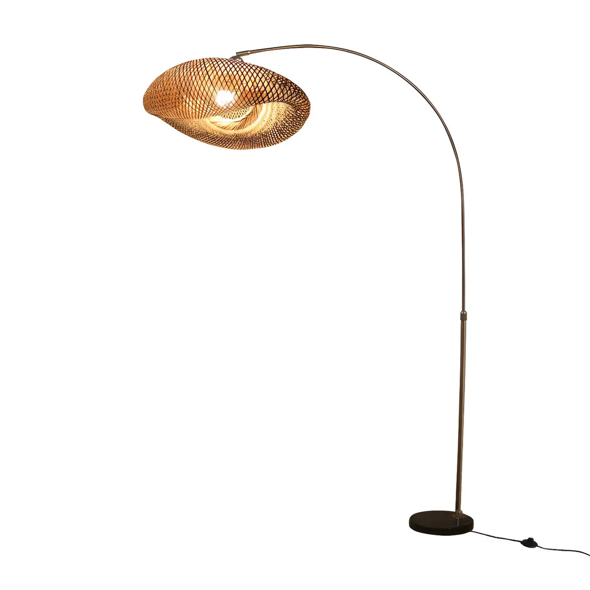 Modern Wood-Color Drum Bamboo Arc LED Floor Lamp Image - 7