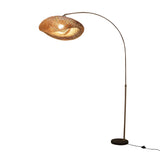 Modern Wood-Color Drum Bamboo Arc LED Floor Lamp Image - 7