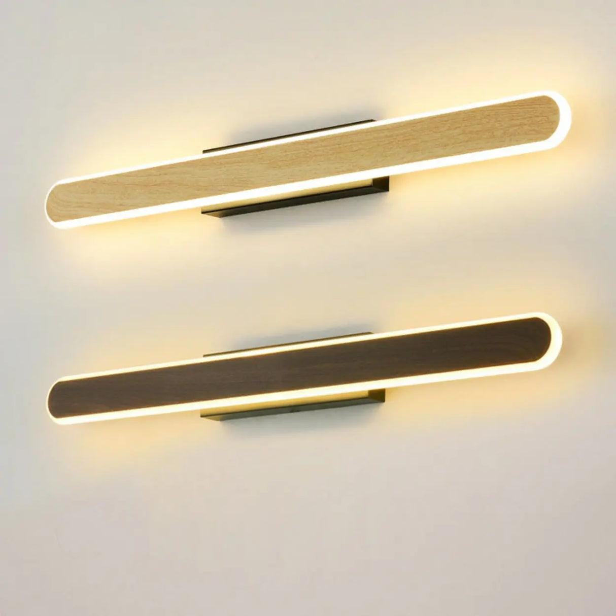 Modern Wood-Color Metal Linear LED Vanity Sconces Image - 12