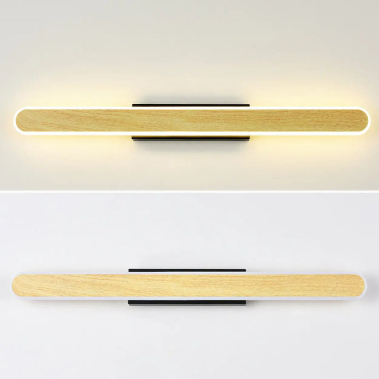 Modern Wood-Color Metal Linear LED Vanity Sconces Image - 14