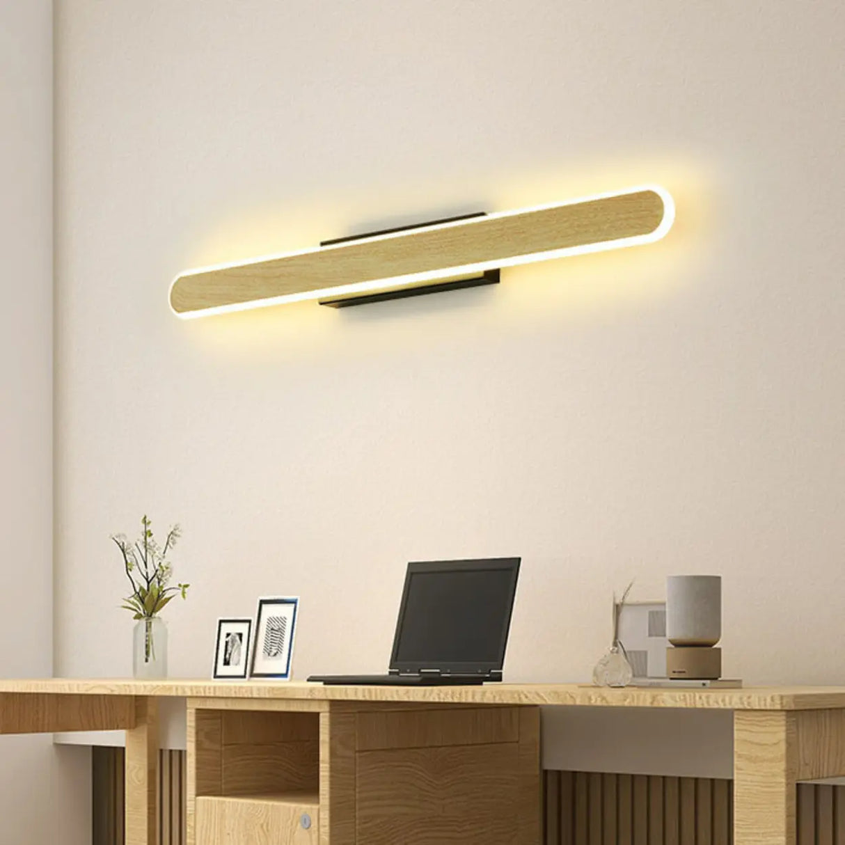 Modern Wood-Color Metal Linear LED Vanity Sconces Image - 16