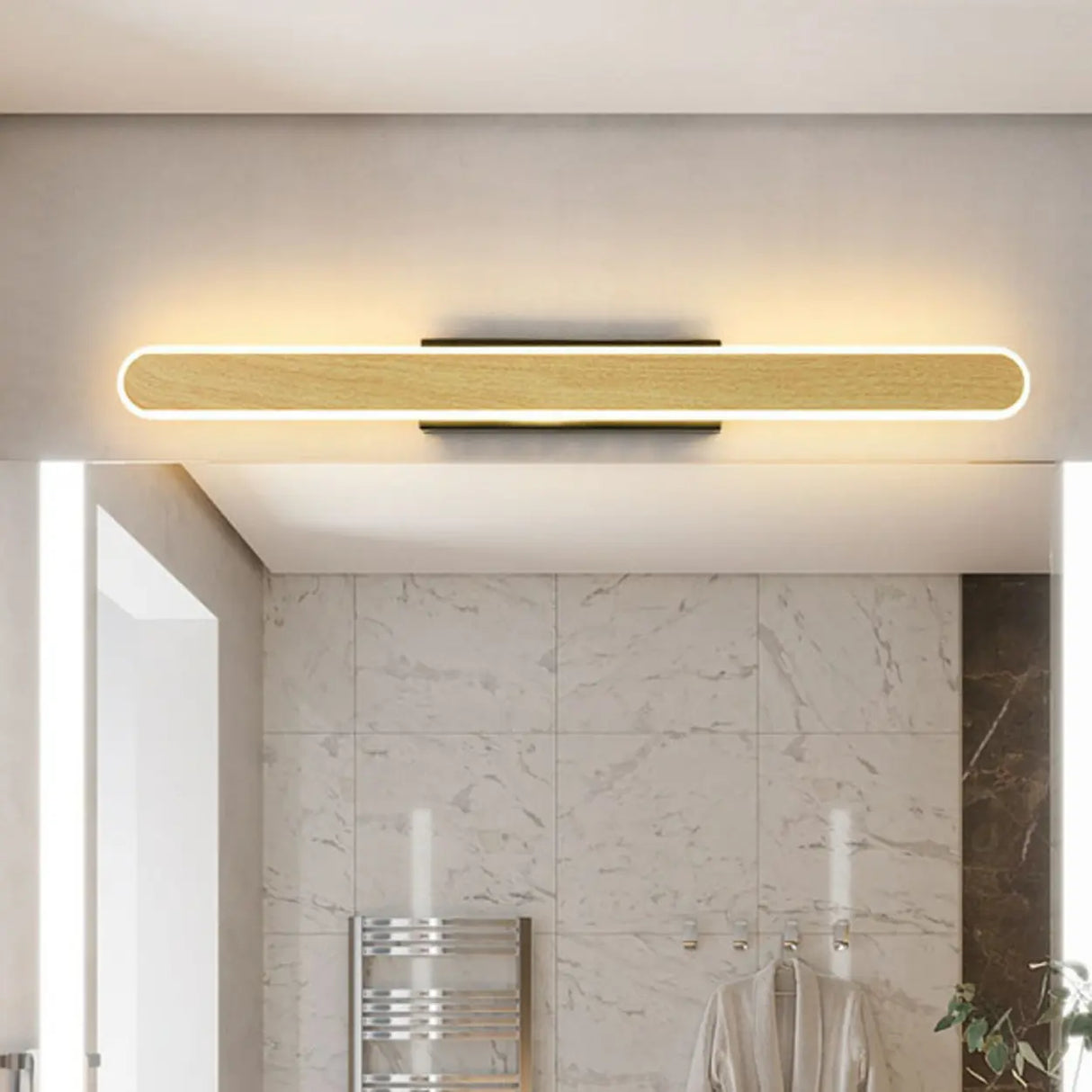 Modern Wood-Color Metal Linear LED Vanity Sconces Image - 2