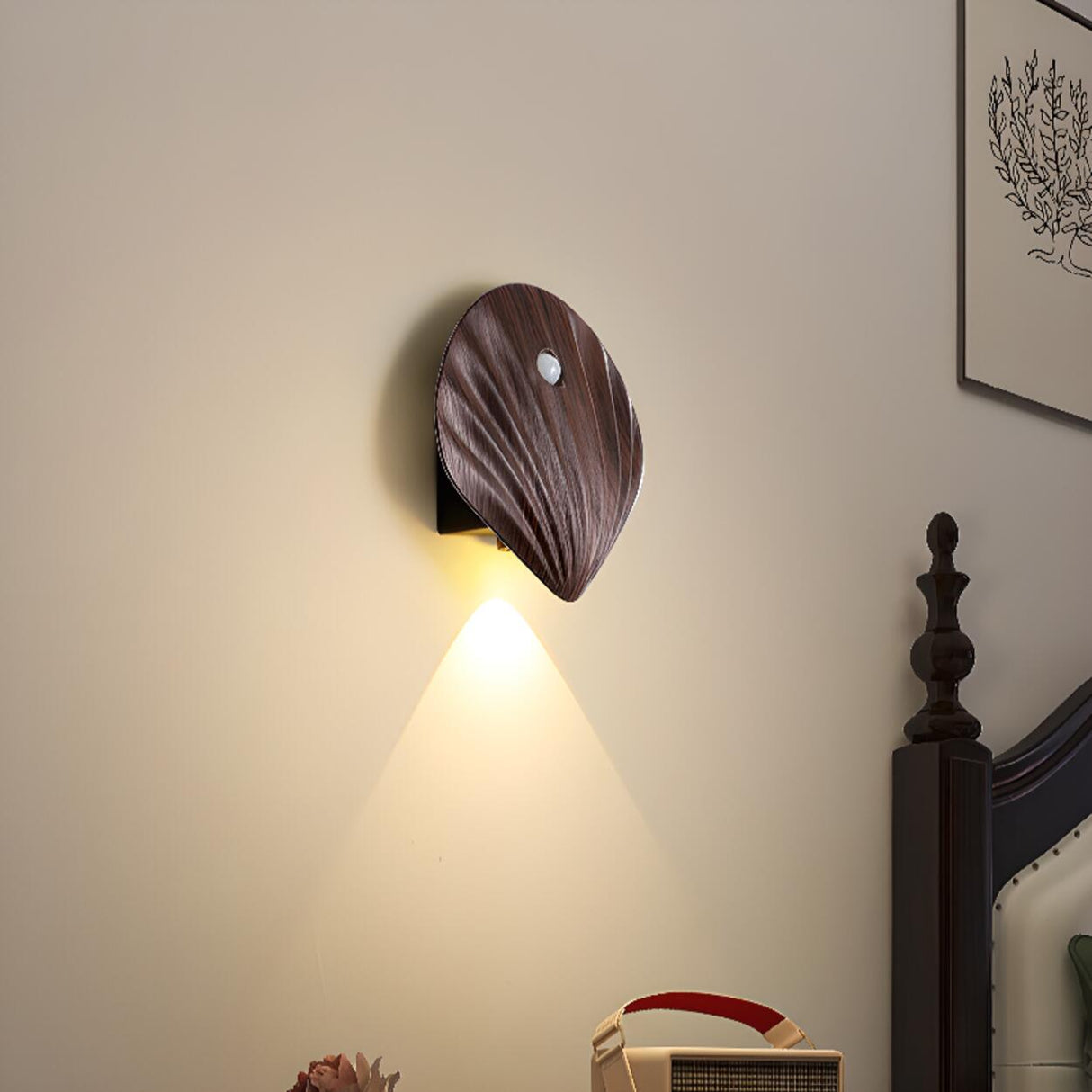 Modern Wood Color Shell Bedside Metal Wall Sconce Image - 1