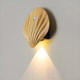 Modern Wood Color Shell Bedside Metal Wall Sconce Image - 14