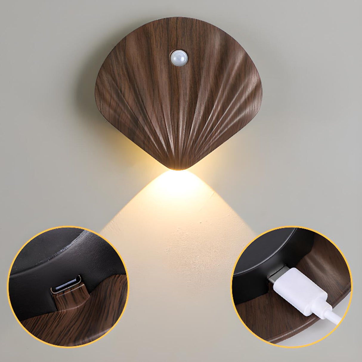 Modern Wood Color Shell Bedside Metal Wall Sconce Image - 15