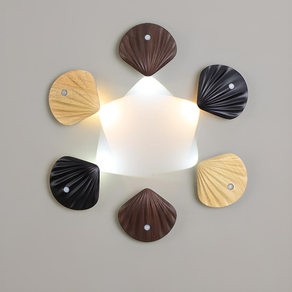 Modern Wood Color Shell Bedside Metal Wall Sconce Image - 16