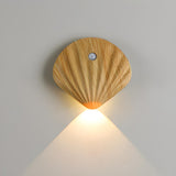 Modern Wood Color Shell Bedside Metal Wall Sconce Image - 3