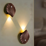 Modern Wood Color Shell Bedside Metal Wall Sconce Image - 6