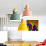 Modern Wood Colorful Bell Dining Room Pendant Light Image - 1