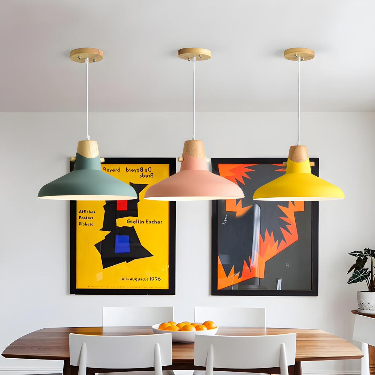 Modern Wood Colorful Bell Dining Room Pendant Light Image - 2