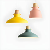 Modern Wood Colorful Bell Dining Room Pendant Light Image - 3