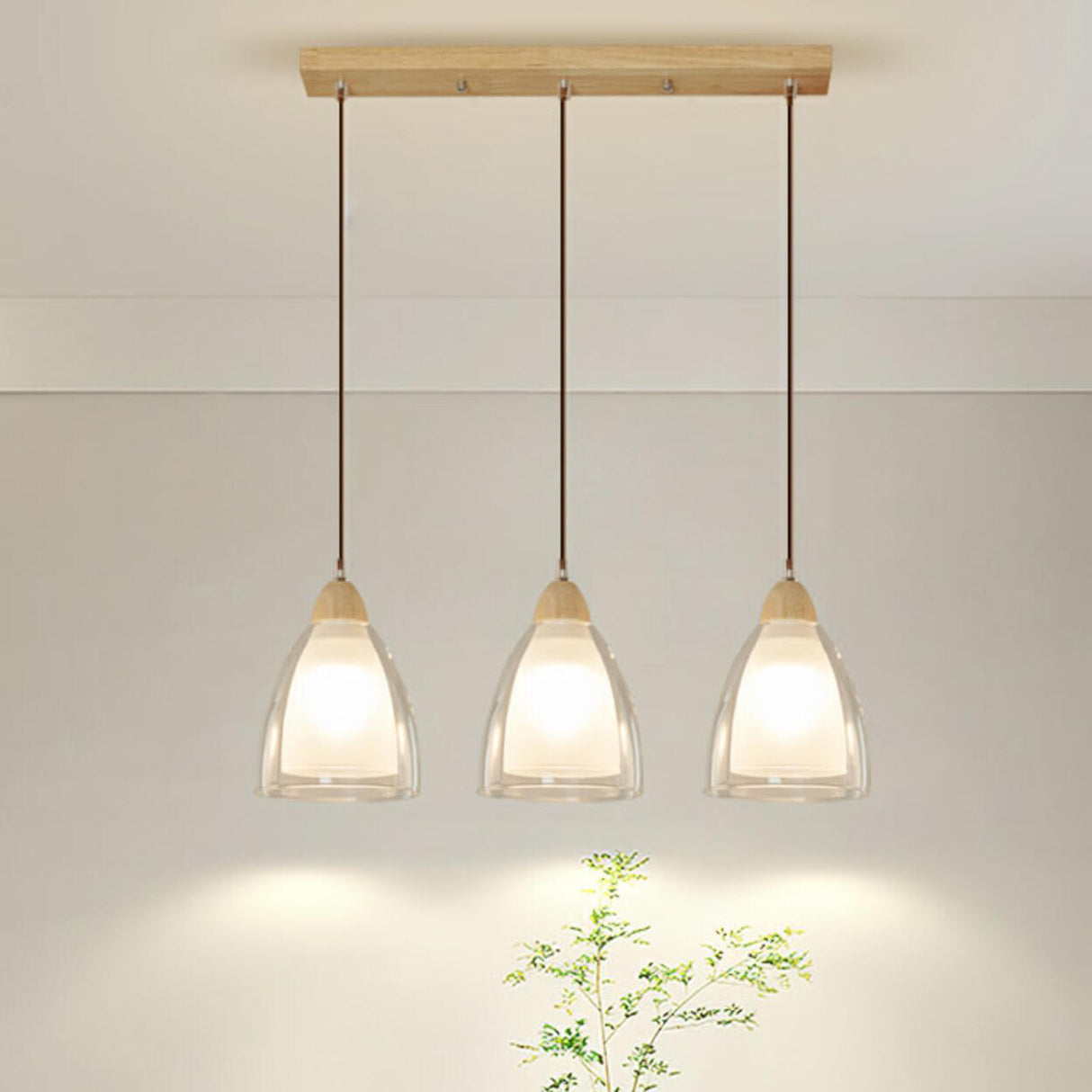 Modern Wood Cone Multi Light Acrylic Pendant Light Image - 1