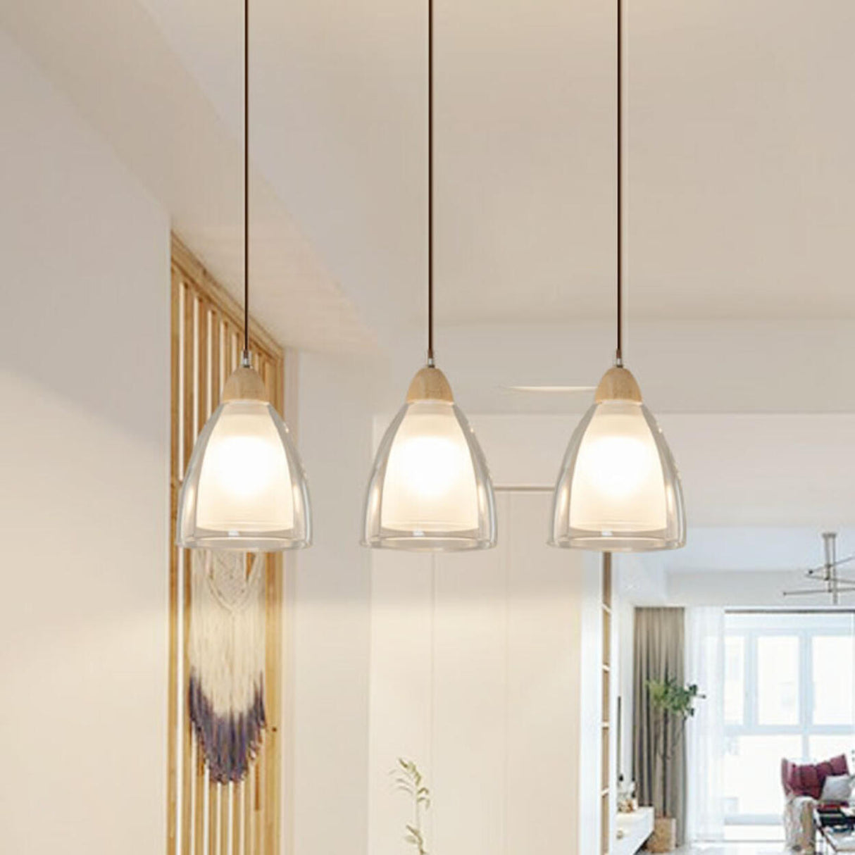 Modern Wood Cone Multi Light Acrylic Pendant Light Image - 17