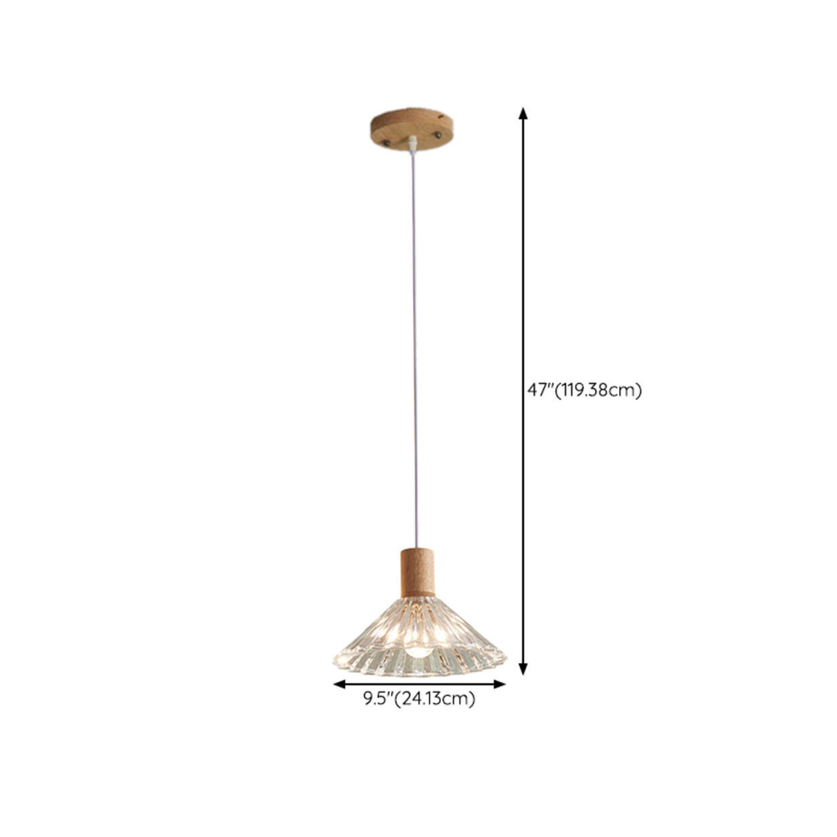 Modern Wood Cone Ribbed Clear Glass Pendant Light 